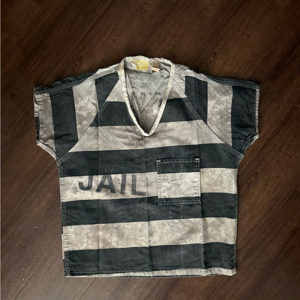 Vintage Authentic Prison Striped 'JAIL' Short Sleeve Tee L
